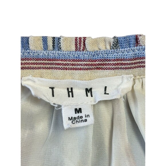 THML Embroidered Striped Summer Dress Tassel Detail, Lined, Sz M - Picture 5 of 6